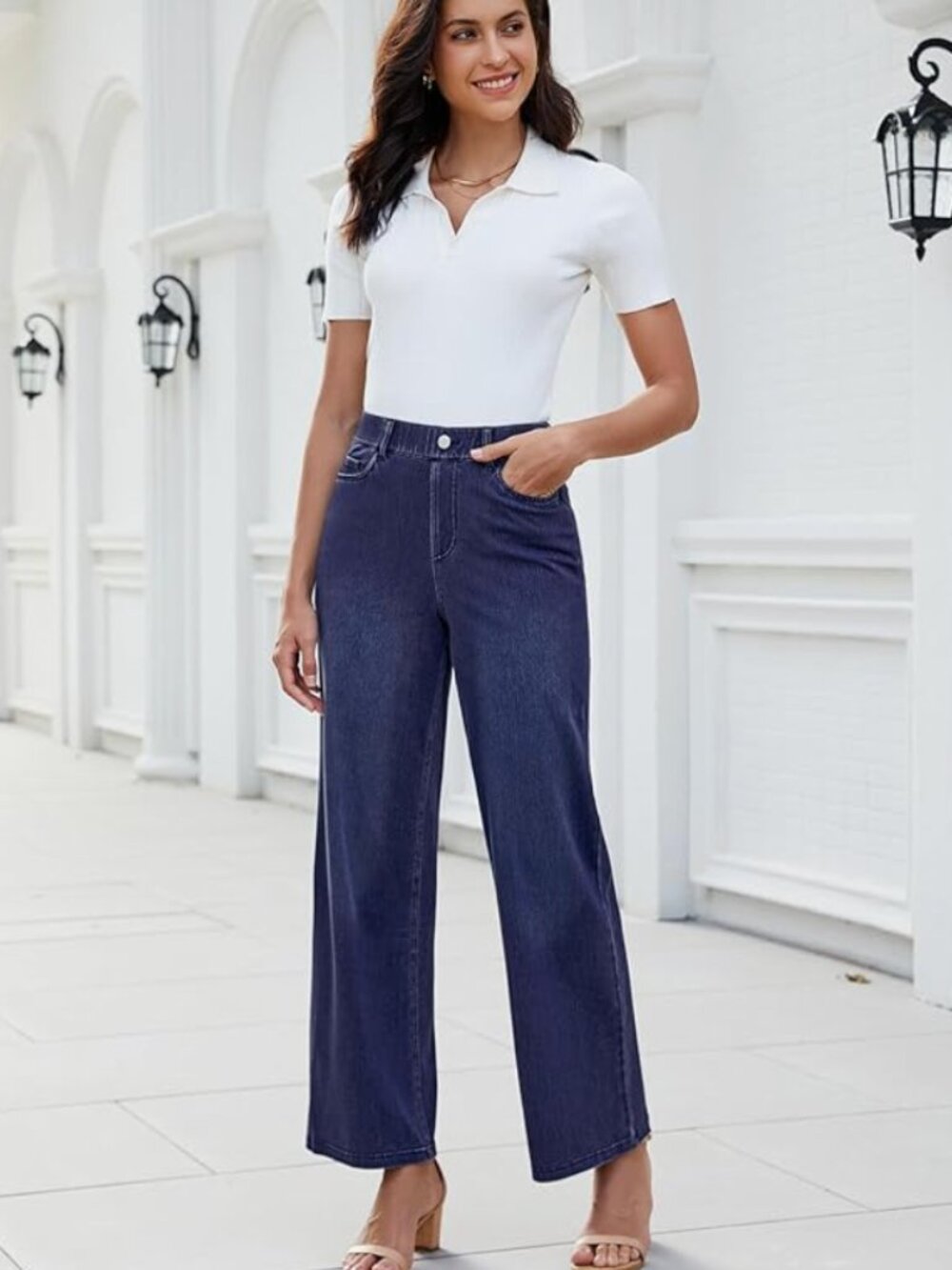NWOT Amazon Wide Leg High Elastic Waist Jeans